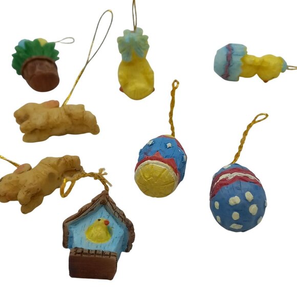 Easter Mini Hanging Ornaments 12 Piece Set Bunny Chicks Carrots Eggs Birdhouse - Picture 7 of 7